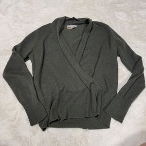 Neiman Marcus 100% Cashmere  Wrap V-Neck Sweater Olive Army Green Size L